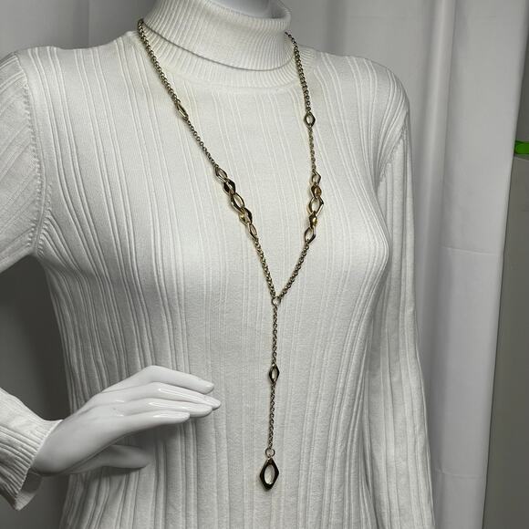Chico's long necklace gold tone y-drop y drop signed costume jewelry - Picture 3 of 13